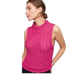 Moth Anthropologie Fuchsia Pink Sleeveless Mock Turtleneck Sleeveless Top Size L